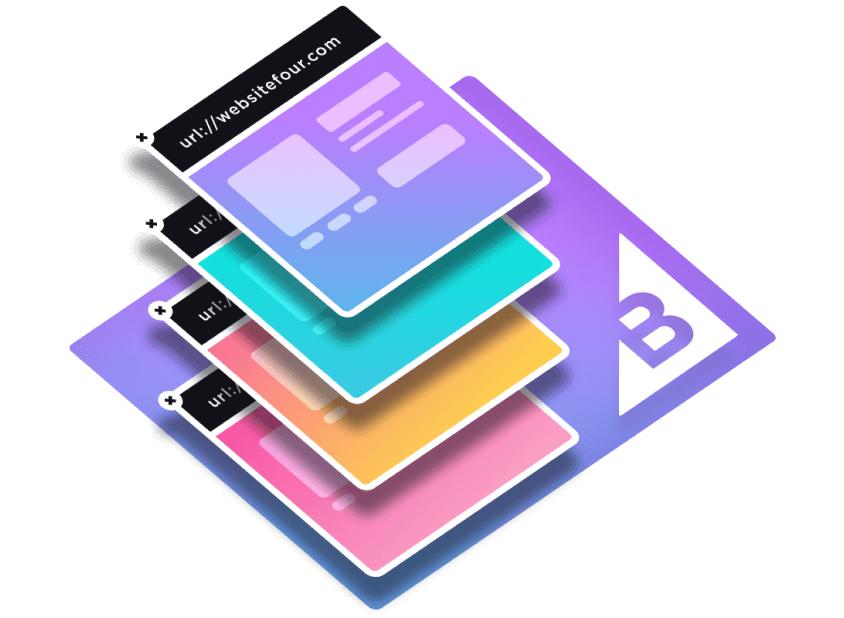 Collage Multi Storefront Browser Produktkarte Logo isometrischer Farbverlauf bigcommerce